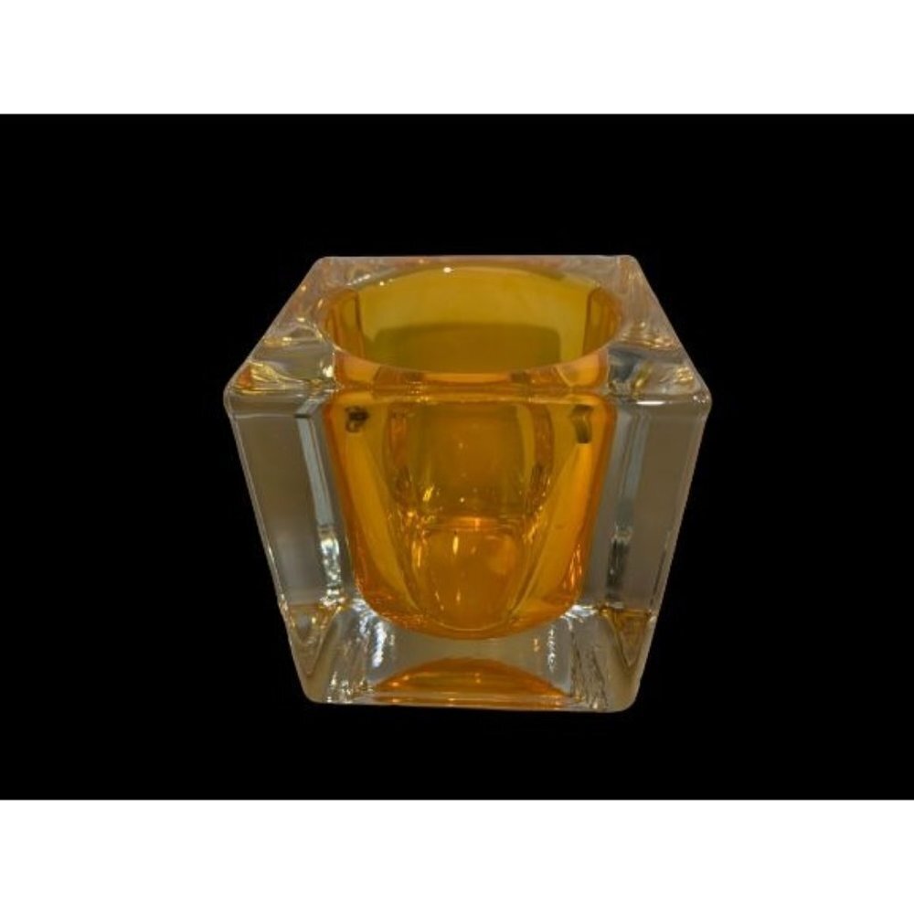 Stunning Heavy Crystal Votive in Amber Yellow and Clear 3" x 3"